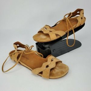 L'Amour Des Pieds Womens Darrylynn Sandals Ankle Tie Tan Suede Size 8M